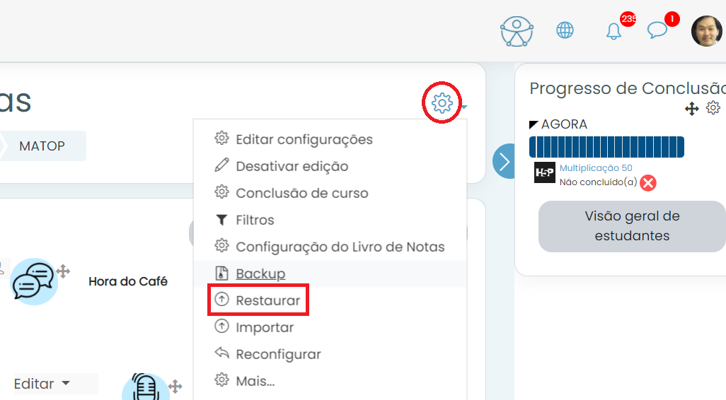 Menu restaurar