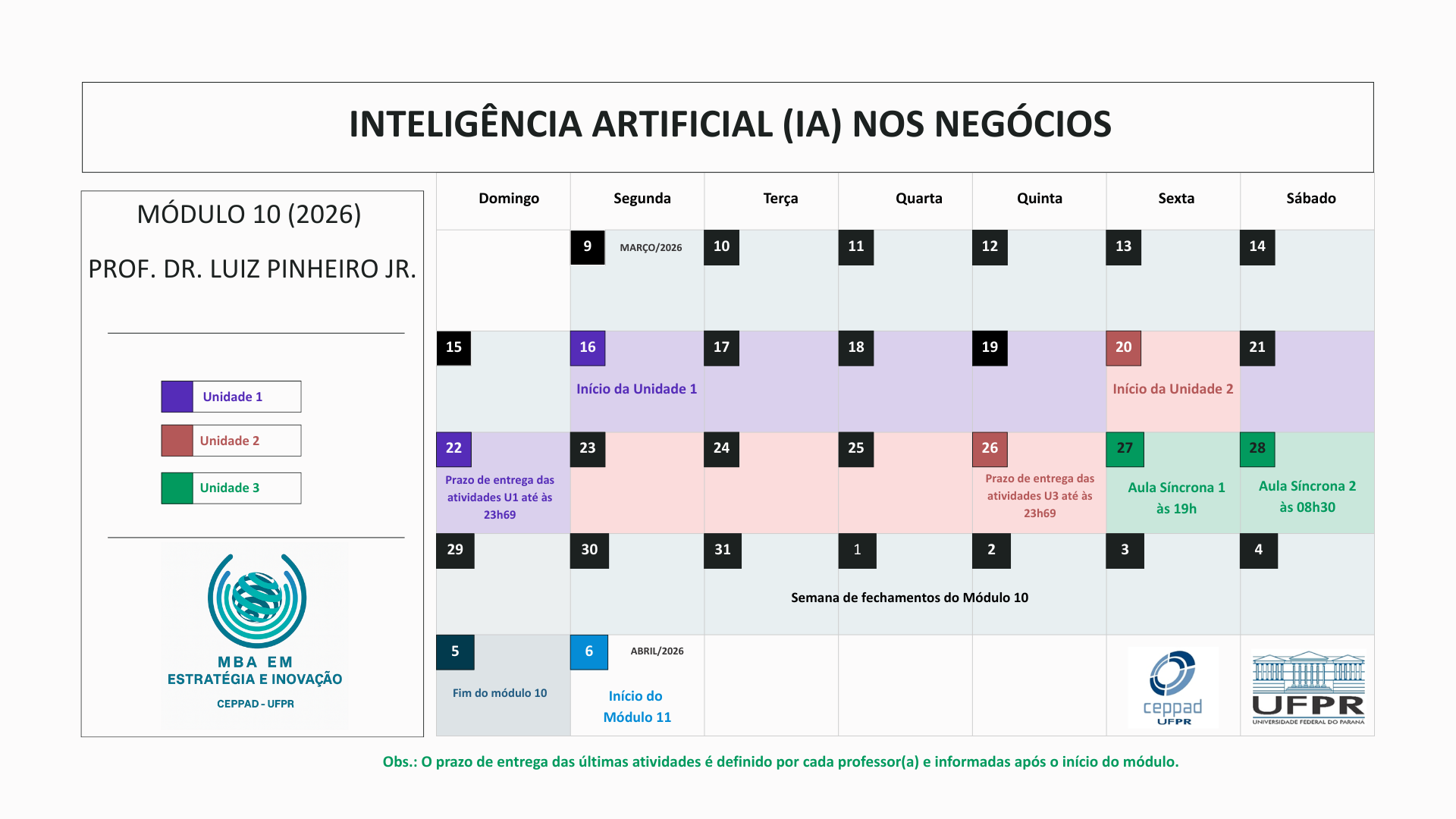 Cronograma do Módulo 10
