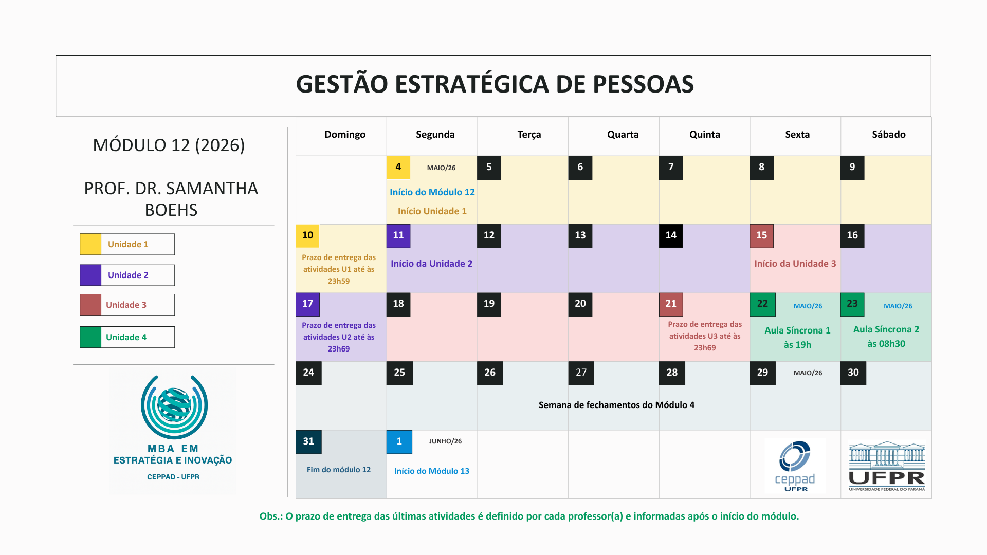Cronograma do Módulo 12