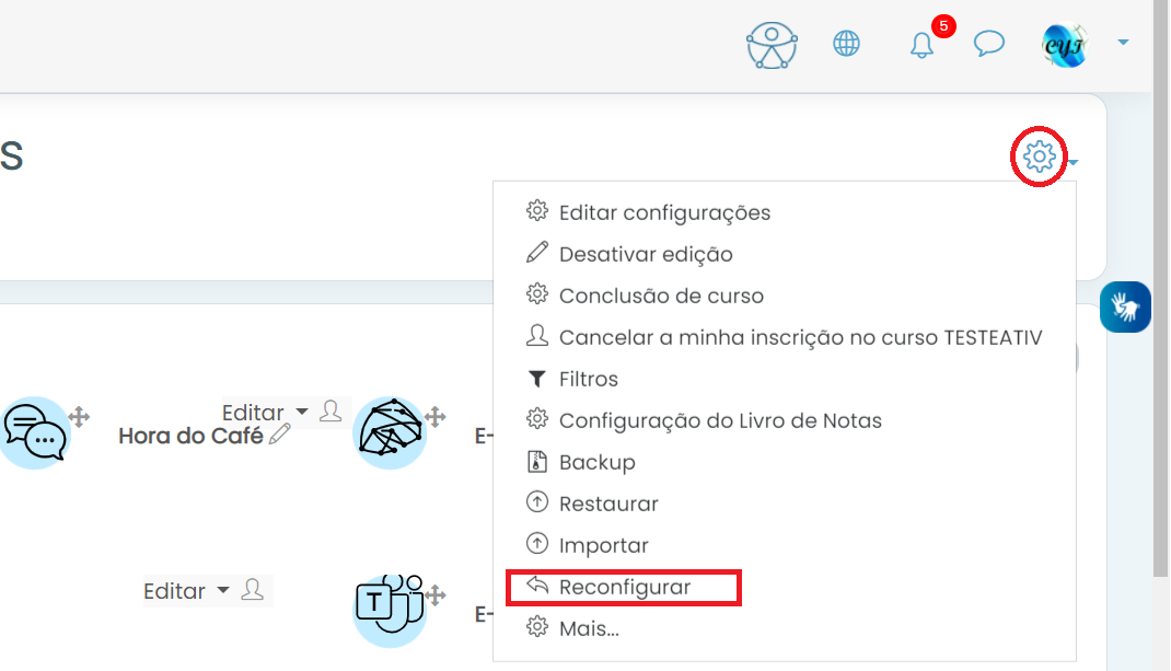 Reconfigurar menu