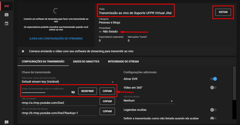 Editar configurações do vídeo