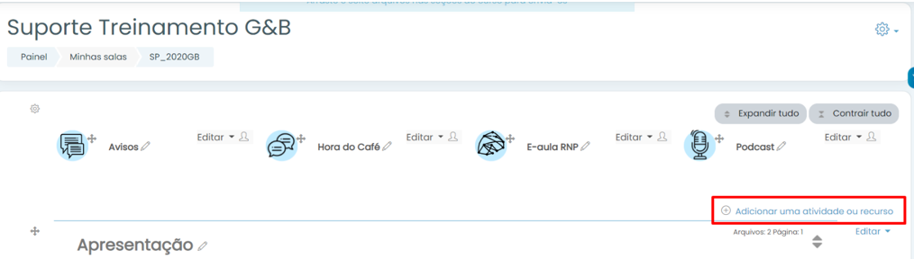 Adicionar atividade ou recurso