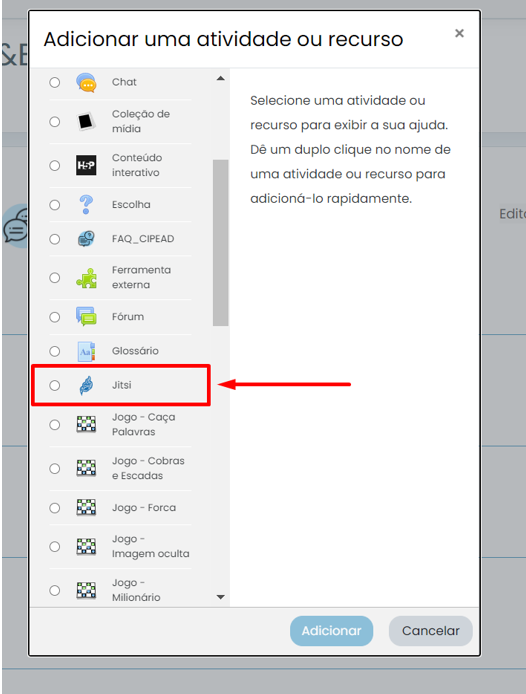 Clique em Jitsi