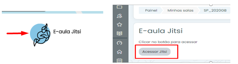 Clique no ícone do e-aula e em acessar Jitsi